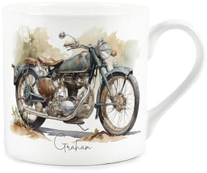 Purely Home Custom Motorcycle Mug - Personalised Vintage Motorbike Bone China Mug Gift - Tea/Coffee Hot Drinks Cup Present