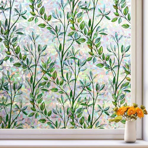 KROMAPOLIS Folie Fenster Sichtschutz Regenbogen Fensterfolie Bunt Blickdicht Fensterfolien Stained Glass Window Film Glasfolie Selbsthaftend Fensterdekoration Color Mond UV Grüner - 60x400cm