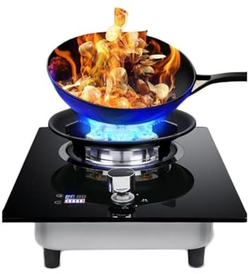 Cuisinière À Gaz Avec 1 Brûleur, Cuisinière À Gaz De Camping 5,2 KW, Cuisinière De Comptoir De Cuisine, Support À Casseroles En Fonte En Verre Trempé, Avec Protection Contre L'extinction Et Minuterie(