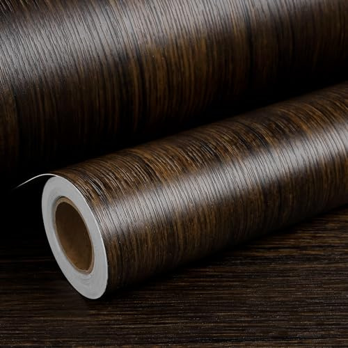 ReWallpaper Klebefolie Holzoptik Braun Selbstklebende Folie Arbeitsplatte Küche Holz Braun Nussbaum 40CMx3M Dickere Dekofolie Selbstklebend Holzoptik Dunkel für Küchenschränke Küchenfronten