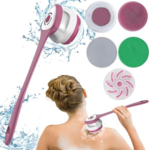 Spazzola elettrica per il corpo, spazzola per la schiena, con 5 cuciture, spazzola per la doccia con manico lungo, IP67, impermeabile a 3 velocità, spazzola per la pulizia della spa, doccia esfoliante