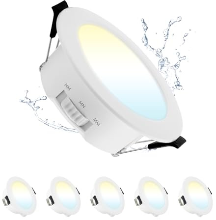 Grebeam 5 Pezzo Faretti LED da Incasso per Cartongesso 5W, IP44 Fari da Soffitto, Regolabile Bianco Caldo/Bianco Neutro/Bianco Freddo, Faretti LED 68mm per Bagno Cucina Soggiorno