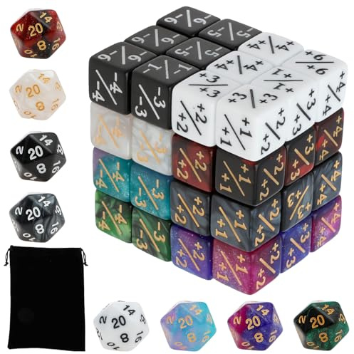 harupink Lot de 56 compteurs de dés compatibles avec Les Accessoires de Jeu de Cartes MTG CCG, Accessoires avec Sacs de Rangement, dés Magiques pour fête de Jeu de société