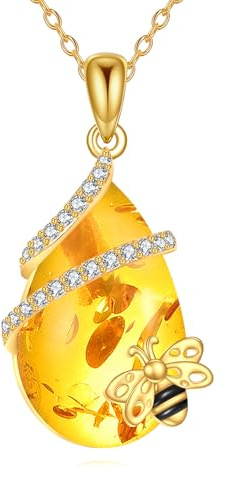 VONALA Bee Bernstein Halskette für Frauen 925 Sterling Silber Zirkon Anhänger Schmuck für Sie Geschenk für Mutter Ehefrau Geburtstag Weihnachten