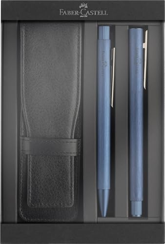Faber-Castell 202186 - Set regalo Neo Slim blu scuro, con penna stilografica, penna a sfera e astuccio per penne, set da scrittura elegante