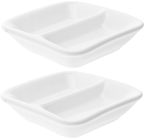 ELAYARD 2 piezas Bandeja de Cerámica Blanca con Compartimentos para Salsas y Aperitivos Resistente Manchas y Rayaduras para Condimentos y Snacks Reuniones Reutilizable