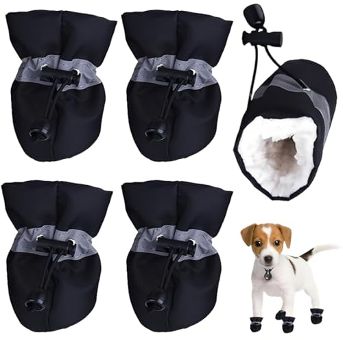 KIRZAX 4 Stück Hundeschuhe L, Wasserdicht Pfotenschutz Outdoor für Mittelgroße & Große Hunde (16-25 lbs), Anti-Rutsch, Beheizt, Verstellbar & Waschbar, Winter Hundestiefel