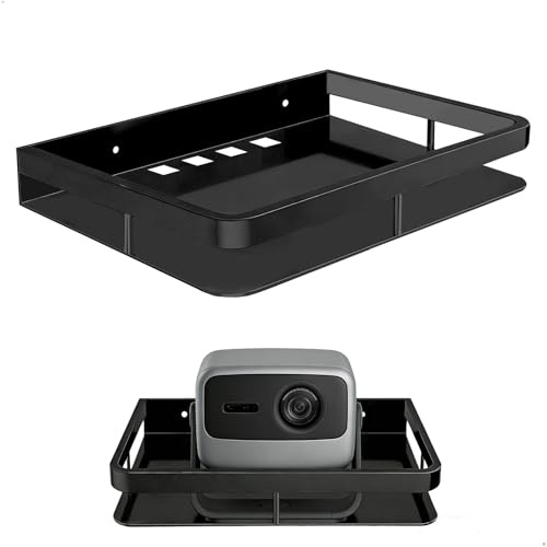 Soporte Proyector Pared, Soporte Proyector Techo con Barandilla Elevada y Juego de Tornillos, Metálico Projector Stand para TV Box, Router, Receptor, Reproductor de DVD, Accesorios TV, Negro