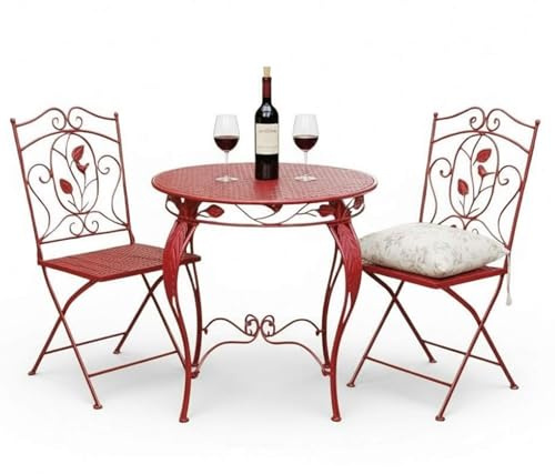 DanDiBo Rosso 96720 Lot de 3 meubles de jardin en métal avec 2 chaises et 1 table de bistrot Rouge vieilli Résistant aux intempéries