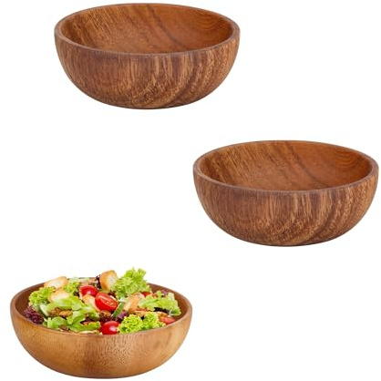 YKUKIZEE 2 PCS 12 CM Round Acacia Wood Bowl Small Salad Fruits Serving Bowl | for Cereal Yogurt Dessert Snack Mixing Bowl