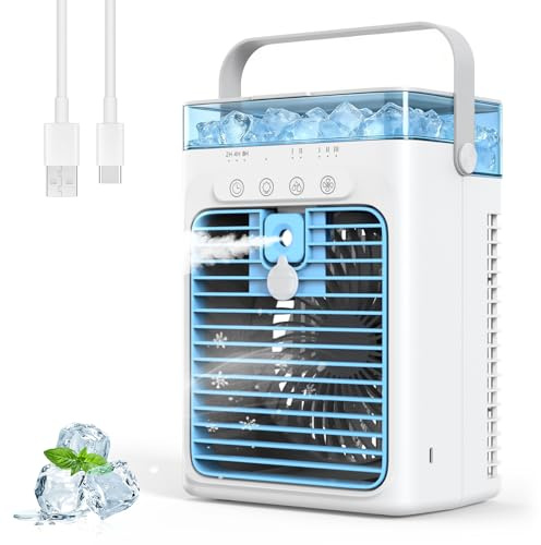 Aire acondicionado portátil, enfriador de aire evaporativo personal, ventilador de CA pequeño de 3 velocidades, apagado automático de 8 horas, mini aire acondicionado, ventilador de refrigeración para
