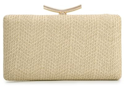 EVEOUT Clutch de Paja Trenzada Mujer Boho Bolso de Noche Tejido Rafia Sintética con Cadena Verano Bolsos de Mano para Fiesta Bodas Playa Vacaciones