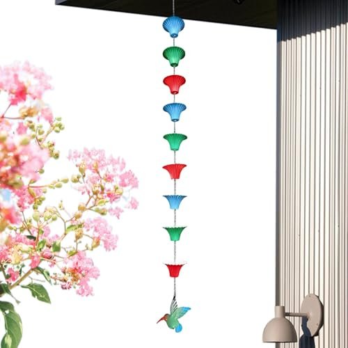 Generico Catene della Pioggia - Prolunga Adattatore Antiruggine da 1,2 Metri,con 8 Coppe Design Catena di Pioggia per Grondaie - per Giardino Esterno Gazebo Patio Tetto Copertura Grondaie