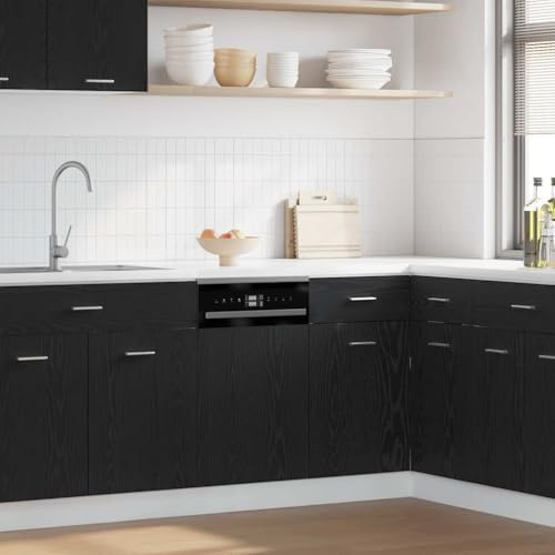SooIarix Pannello per lavastoviglie Lyon, colore nero, effetto rovere, 45 x 1,5 x 67 cm, in legno, resistente all'umidità, protegge la lavastoviglie, moderna cucina da incasso