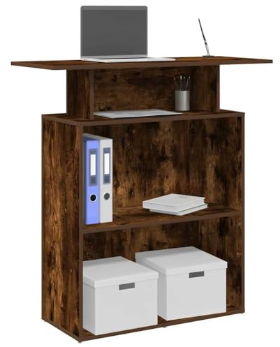 PUGYNBK Bancone da ricevimento, in legno di rovere affumicato, 100 x 40 x 104 cm, con ripiano integrato e bancone per ufficio, hall alberghiera e clinica