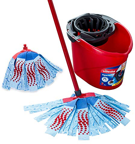 Vileda SuperMocio 3 Action XL Ensemble serpillère et Seau avec Recharge supplémentaire, Bleu, Rouge