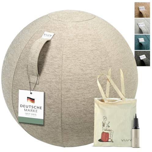 VLUV BOL STOV Sitzball Büro ergonomisch - Gymnastikball mit waschbarem Stoffbezug, atmungsaktiv, mit Tragegriff und Wegrollschutz - für Home Office und Schwangerschaft