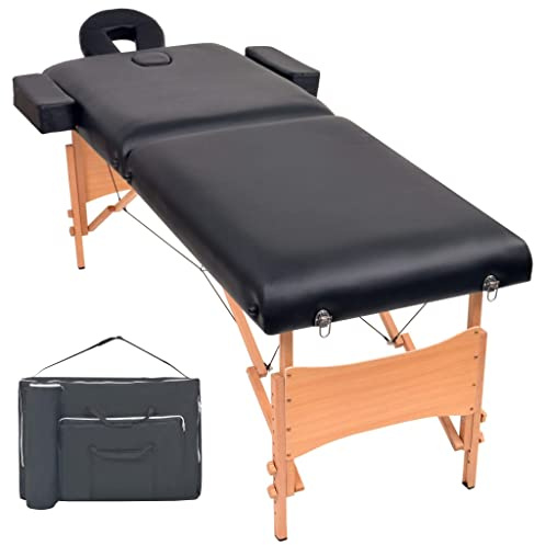 vidaXL Massageliege 2 Zonen Tragbar Therapie Massagetisch Massagebank Kosmetikliege Therapieliege Massage Liege 10cm Polsterung Schwarz