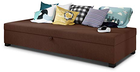 Sofnet - Einzelbett Misti mit Bettkasten (Braun, Lux 12) | Sofa mit Bettkasten, Schlafsofa, Bettsofa, Komfortbett, Bettgestell, Jugendzimmer, Schlafmöbel, Strukturstoff