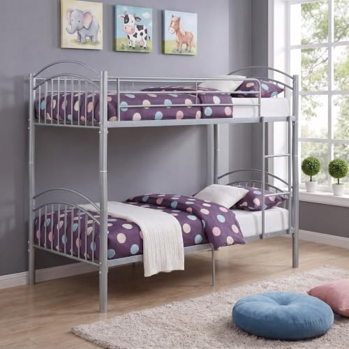 Panana Metal 2-Storey Single Bunk Bed, 2 x 3FT Children's Room Furniture Double Sleepers - No Mattress Included (Silver)