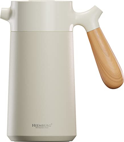 Heemburg French Press Coffee Maker Cafetiere Thermo Double Wall Insulated Vacuum Stainless Steel Manual Brewer (White)