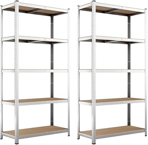 BAKAJI Scaffale Porta Oggetti, 5 Ripiani in Metallo Zincato, Grande Portata, Scaffalatura Garage legno e Metallo (2 Pezzi 180 x 90 x 40 cm)
