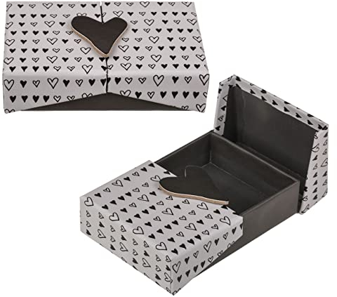 MIJOMA 2 Stück Set Geschenkbox Geschenkverpackung mit Doppel-Klappdeckel, Überraschungsbox Präsentbox dekorative Box wiederverwendbar, kleine handliche Größe 12 x 8 x 3 cm (Grau mit Herzmuster)