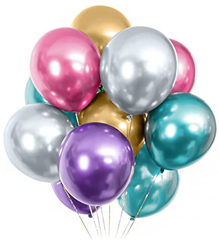 YLSCI 50 Stück, Geburtstagsdeko, Hochzeit, 12 Zoll, Fünf Farben, 100% Naturlatex, Helium Ballons, Geburtstagund deko, YL-BL-001, Gold, Lila, Blau, Rot, Silber