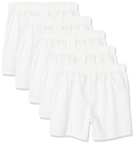 Amazon Essentials Bóxer de algodón Tejido (Disponible en Tallas Grandes y Altas) Hombre, Pack de 5, Blanco, S