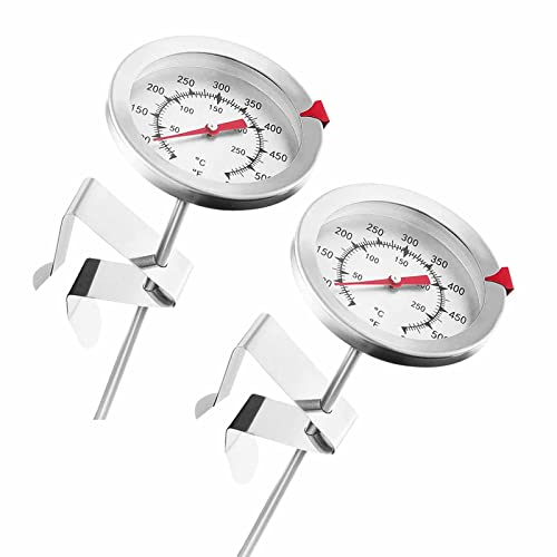 Küchenthermometer, 2 Stück Thermometer aus Edelstahl mit praktischem Clip für Milchschaum, Grillthermometer, Fleischthermometer zur Kerntemperaturmessung, Temperaturbereich 0-300°C (12CM)