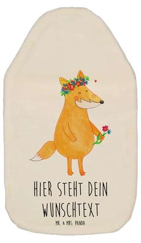 Mr. & Mrs. Panda Personalisierte Wärmflasche Fuchs Blumen - Weiß