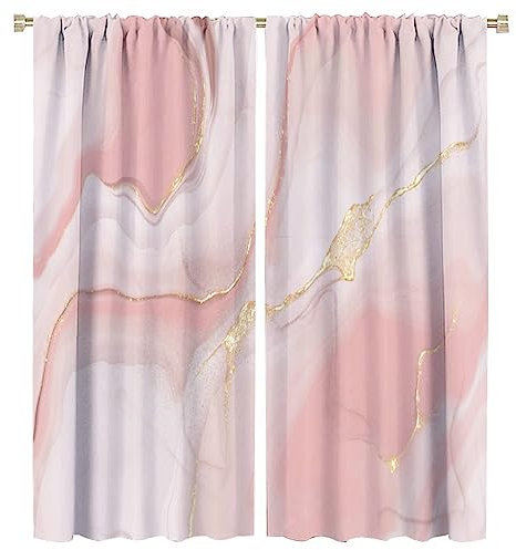 HZOHNAGO Pink Marble Curtain Rose Gold Background Blackout Print Rod Pocket Window Drapes for Bedroom Living Room 42x45in