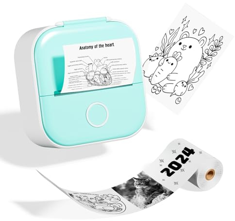 Odaro T02 Mini Drucker, Inkless Sticker Drucker Protable, Inkless Fotodrucker mit 1 Rolle Papier, Bluetooth Thermotaschendrucker für Notizen, Fotos, DIY Druck, Geburtstag，Grün