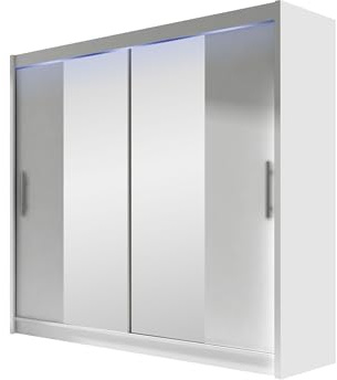 Mirjan24 Kleiderschrank London II mit Spiegel und RGB LED Beleuchtung, Schwebetürenschrank, Modernes Schlafzimmerschrank 180x215x58cm, Garderobe (Weiß)
