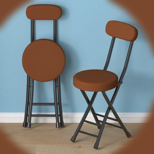 WInara Klapphocker Mit Lehne Klappstuhl Küche hocker Mit Rundes PU-Sitzkissen, Tresenhocker Mit Fußstütze, Faltbar Barhocker for Kücheninsel Esszimmer Wohnzimmer (Color : Brown)