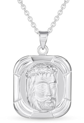 Bling Jewelry Unisex Personalisierte Religiöse Metall Hundemarke Im Stil Einer Medaillon Halskette Mit Dem Gesicht Von Jesus Christus.925 Sterlingsilber Für Männer Und Jugendliche Anpassbar
