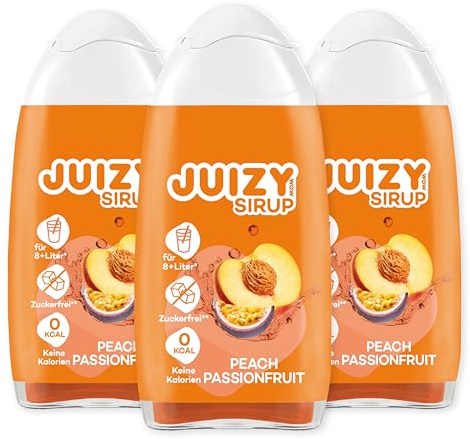 JUIZY WOW Sirup Zuckerfrei | 3 x 65ml Peach Passionfruit Geschmack - Bis 144L Natürlicher Getränkesirup | Zero Kalorien | Vegan | Getränkekonzentrat Fertiggetränk | More Juice - Less Calories