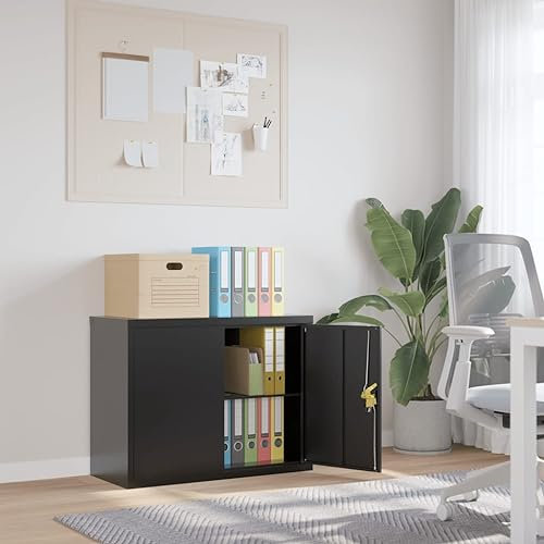 ZEYUAN Aktenschrank Schwarz 90x40x70 cm Stahl, Metallschrank, Werkstattschrank, Werkzeugschrank, Büroschrank, Lagerschrank, Garagenschrank, Stahlschrank