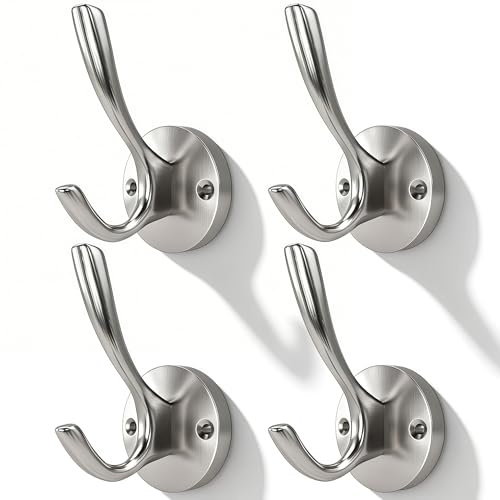 Garderobenhaken ZUONAI 4 Stück Kleiderhaken Wand Garderobe Nickel, Handtuchhaken, Tragfähigkeit Aufgerüstete, für Badezimmer, Schlafzimmer, Tür, Schrank Garderobenleiste Schwere Wandhaken Silbrig