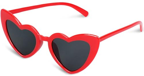 Wohiswoziji Occhiali da sole rossi vintage a forma di cuore per donne uomini bambini occhiali da sole vintage amore cuore occhi di gatto donna moda retrò occhiali da vista per protezione occhiali