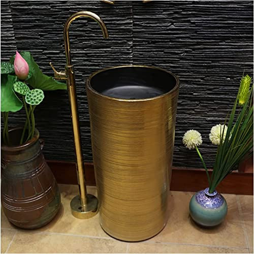 Lavabo da Appoggio in Ceramica Lavandino da bagno e lavabo, mobiletto per lavabo da bagno autoportante cilindrico da 16, elegante lavabo con piedistallo monopezzo, lavabo in ceramica, mobili di preg