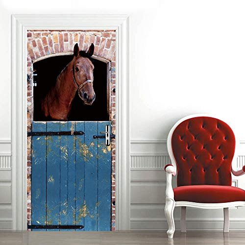 3D Türaufkleber Pferd Türtapete Wandbild Selbstklebend PVC Wasserdicht Abnehmbar Türfolie TürPoster Fototapete Wohnzimmer Schlafzimmer küche bad büro Dekoration B90 x H200cm