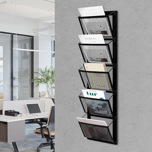 5 Fächer Metall A4 Zeitschriftenhalter, Mail Rack Halter, Wand hängender Korb, Dokumentenhalter, Aktenablage für die Ablage von Akten, Papieren, Dokumenten