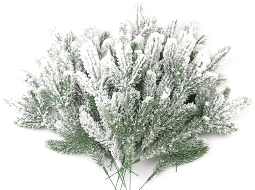 Feizeisun Lot de 30 branches de pin artificielles enneigées de 28,7 cm - Branches de sapin de Noël givrées pour travaux manuels, décorations d'arbre de Noël, couronne, guirlande
