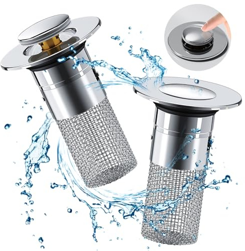Waschbeckenstöpsel Universal Pop up Abflusssieb Waschbecken Haarsieb Waschbecken Abfluss mit Sieb Bodenablauf Filter aus Edelstahl für Aufsatzwaschbecken 34-40mm Abflussloch 2Stücke