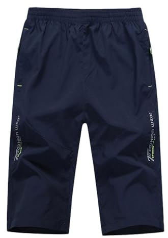 MakingDa Pantalones cortos de 3/4 de longitud para hombre, casuales, holgados, por debajo de la rodilla, cargo de tres cuartos, pantalones cortos largos con bolsillo con cremallera, L