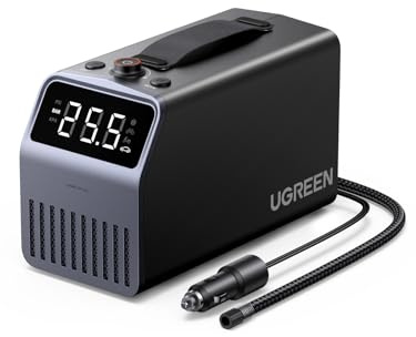 UGREEN Portable Tire Inflator Air Compressor, Fast 1-Min Inflation Car Tire Pump with LED Screen, 4500mAh Battery, Preset Pressure & Auto Stop, for Car, Motorcycle, Bike & Ball