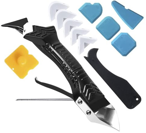 Set di attrezzi per rimozione di silicone, 5 in 1, 6 cuscinetti intercambiabili in silicone, per cucina, bagno, pavimento, lavandino, finestra (bianco)