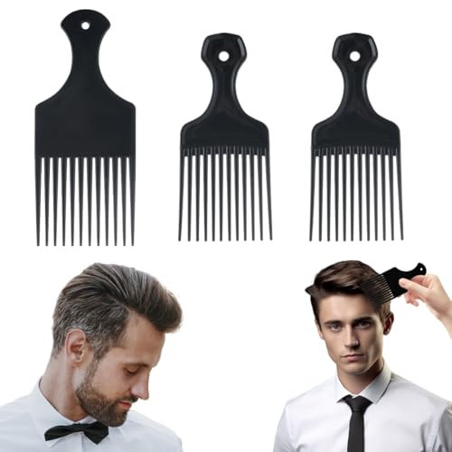 3 pièces Peigne africain, peigne à cheveux africain Pick, peigne à cheveux large à dents plates, peigne africain en plastique, peigne à boucles