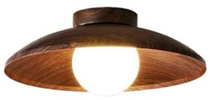 DYHWAC Hierro forjado Vidrio Color de grano de madera Forma de platillo Lámparas de techo de 11,8 pulgadas Lámpara de techo de restaurante japonés con base G9 Luz variable de tres colores cerca de las
